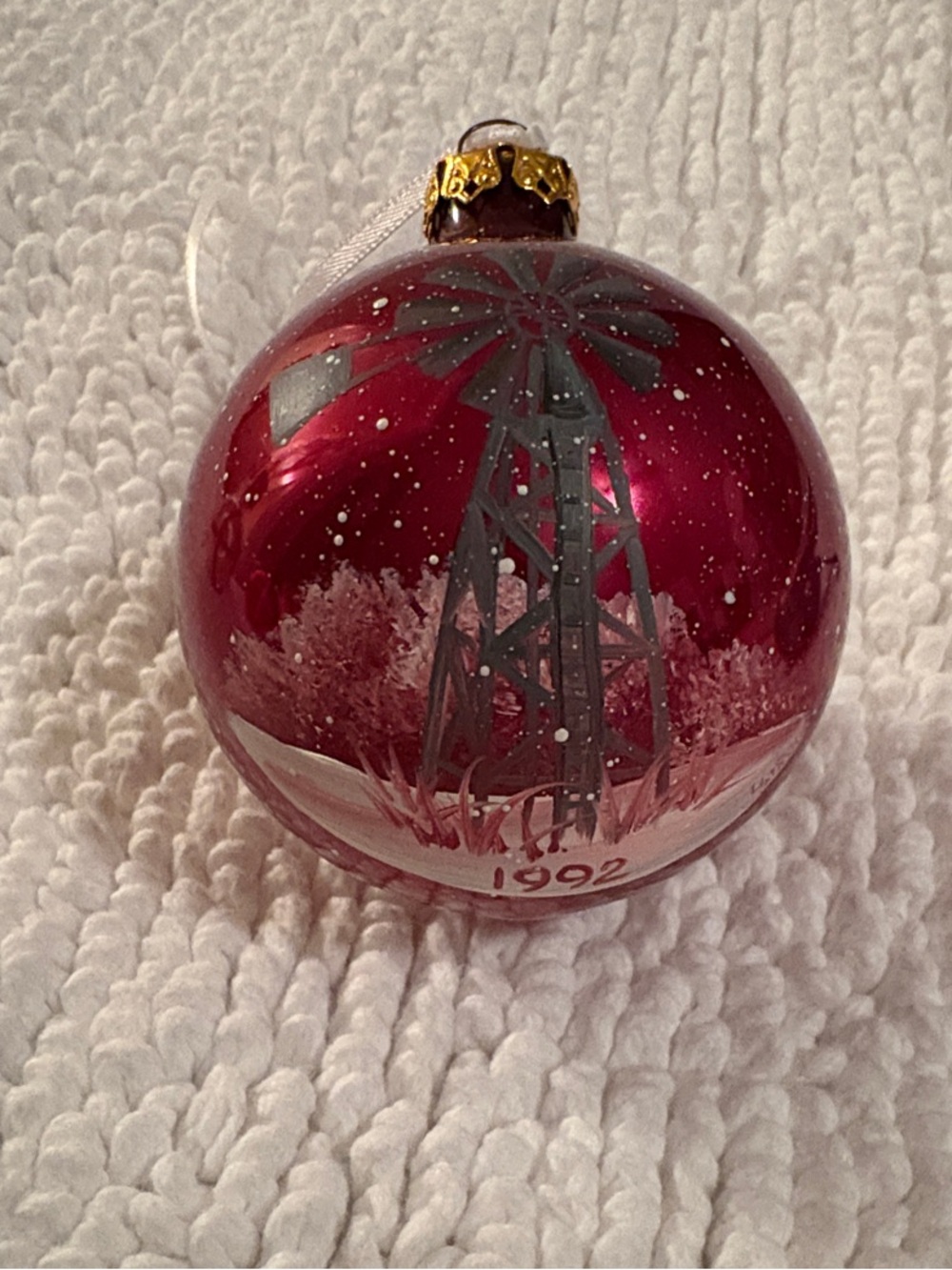 1992 Red Glass Christmas Ornament Holiday Ball